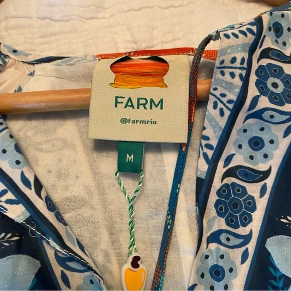 FARM RIO BLUE PALMS BALLOON SLEEVE DRESS SIZE MEDIUM NEW with TAGS - Picture 10 of 16